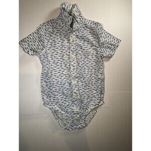 OshKosh B'Gosh Baby Boys 24M Shark Print Collared Shirt Romper Bodysuit OnePiece